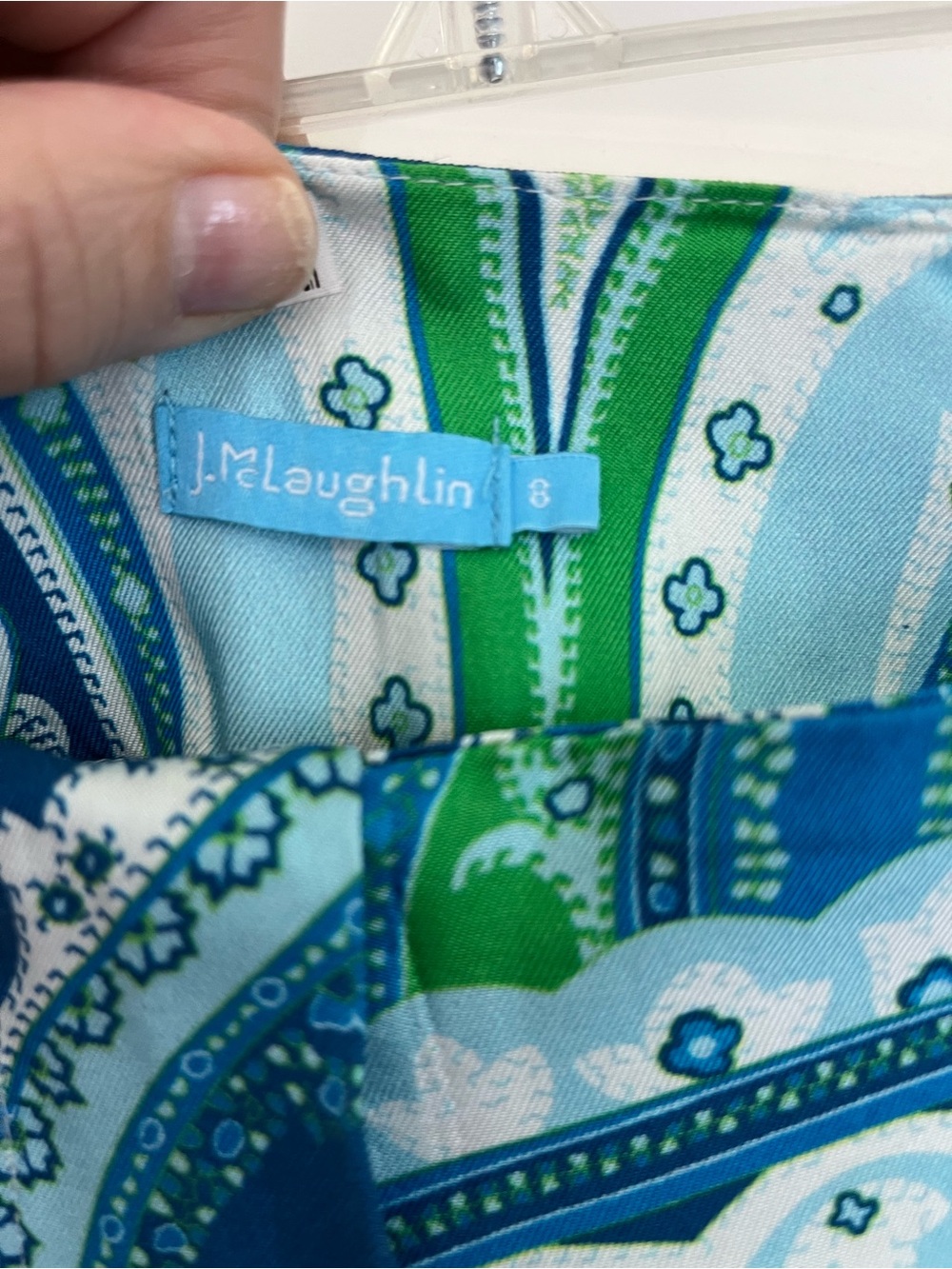 J. McLaughlin Silk Pants Blue Green Paisley Sz 8 Lined Flowy New - Picture 9 of 10